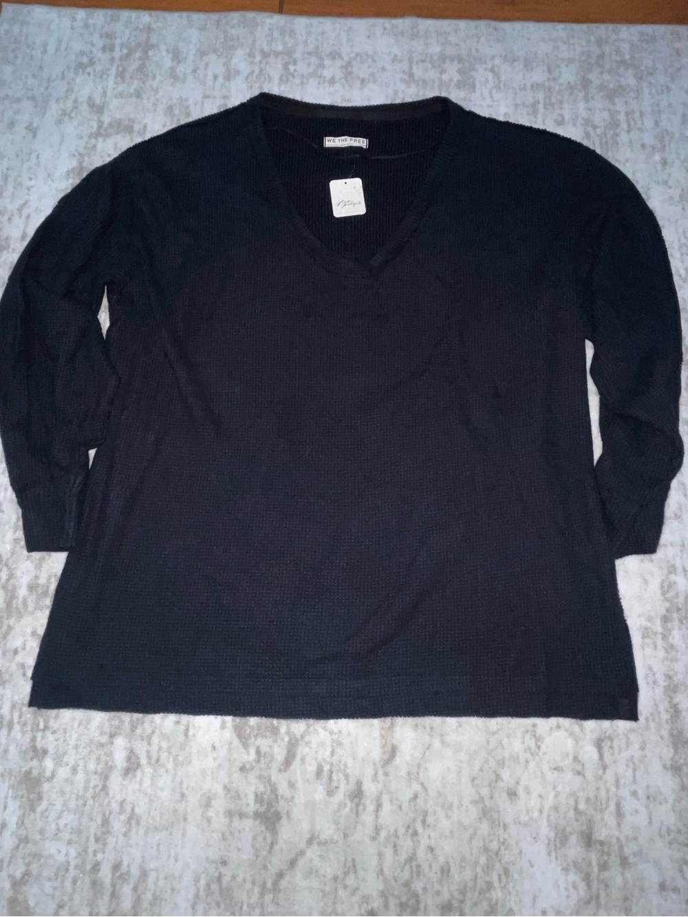 NEW - Free People Black Waffle Knit Oversized Thermal Tunic Sweater Cozy Boho M - Picture 5 of 6